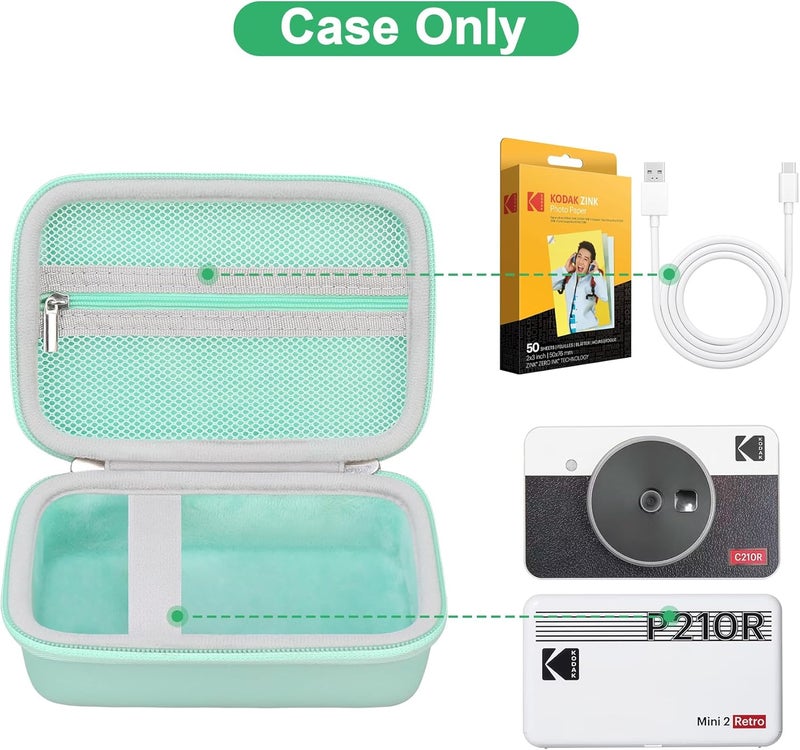 Canboc Case for KODAK Mini 2 Retro 4PASS Portable Photo Printer/KODAK Mini Shot 2 Retro Instant Digital Camera, Mesh Bag fits Photo Paper and Cable, Mint Green - Image 2